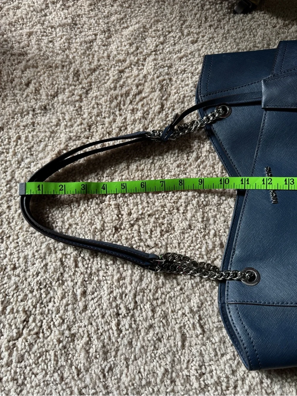 Michael Kors Navy Saffiano Tote with Silver Chain Accents